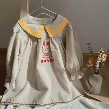 

Cute Girl Princess Dress with Long Sleeve Kids Autumn Clothes Rabbit Cartoon Dresses for Babies Girl Outwear Child Pleated Dress