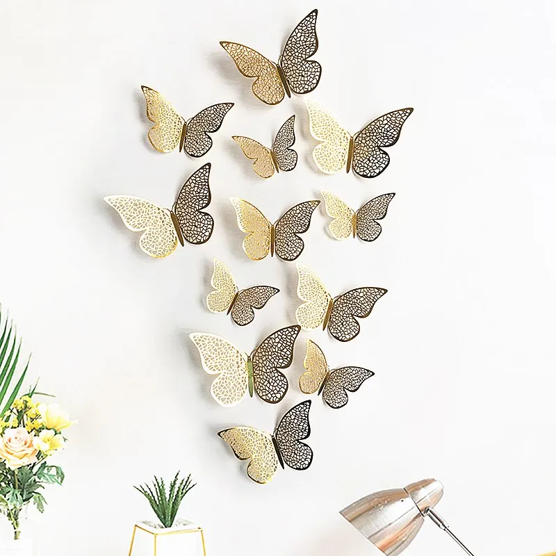 

Hot 12PCS 3D Wall Stickers Hollow Butterfly For Kids Rooms Home Wall Decor Fridge Stickers Decoration Butterfly Wall Stickers
