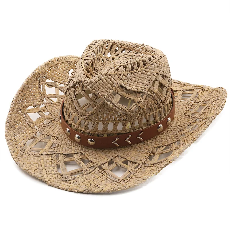 

NEW Cowboy Hat Summer Straw Womens Hats Handmade Sun Hat for Men Cowgirl False Gem Decoration Casual Beach Cap Panama