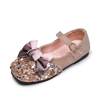

Spring New Girls Sweet Shoes Bow-knot Rhinestones Hook & Loop Casual Chic Flats For Kids Girl Baby Bling Princess Asakuchi Shoes