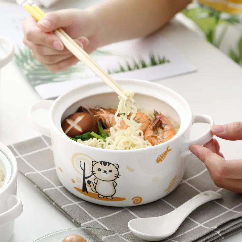 Мультяшная керамическая миска для мгновенной лапши чашка большая крышка