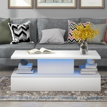 Table basse de 47 pouces au Design moderne, avec éclairage LED, Table d'appoint pour le salon, 16 couleurs avec télécommande (blanc)