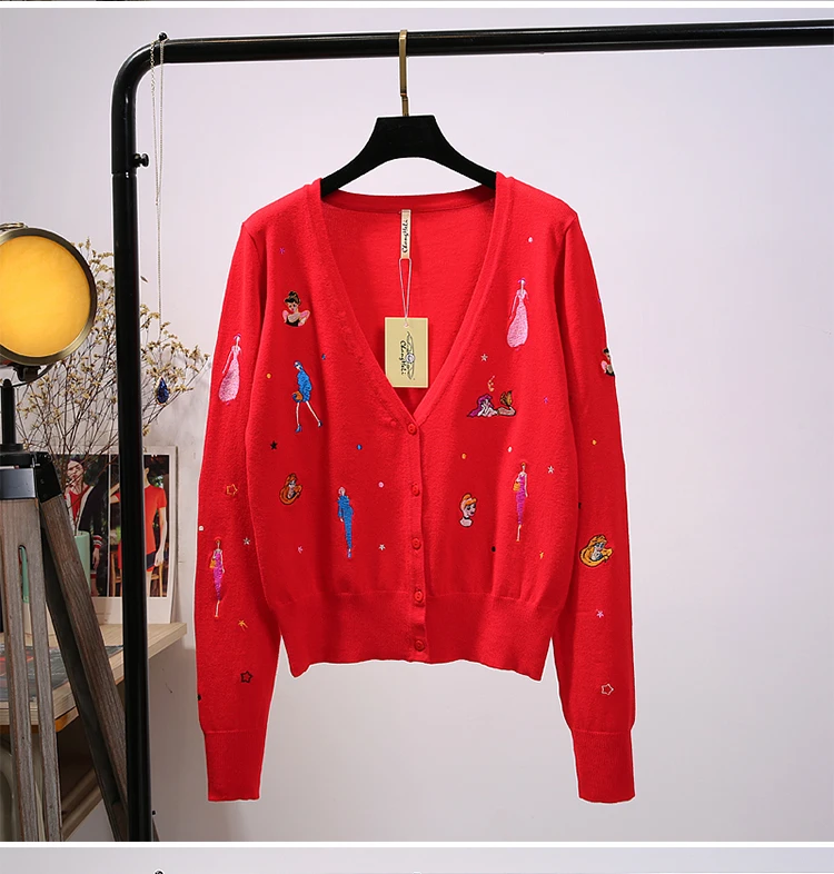 Knitted Sweater Women's Coat Autumn New Fashion Embroidered Thin Long Sleeve Short Sweater Women's Cardigan