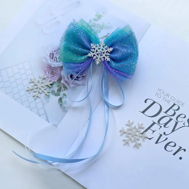 ribbon blue Сетчатые детские заколки для волос блестящие банты Детские заколки Снежинка заколки для малышей заколки для волос Детские аксессуары для волос - Цвет: ribbon blue