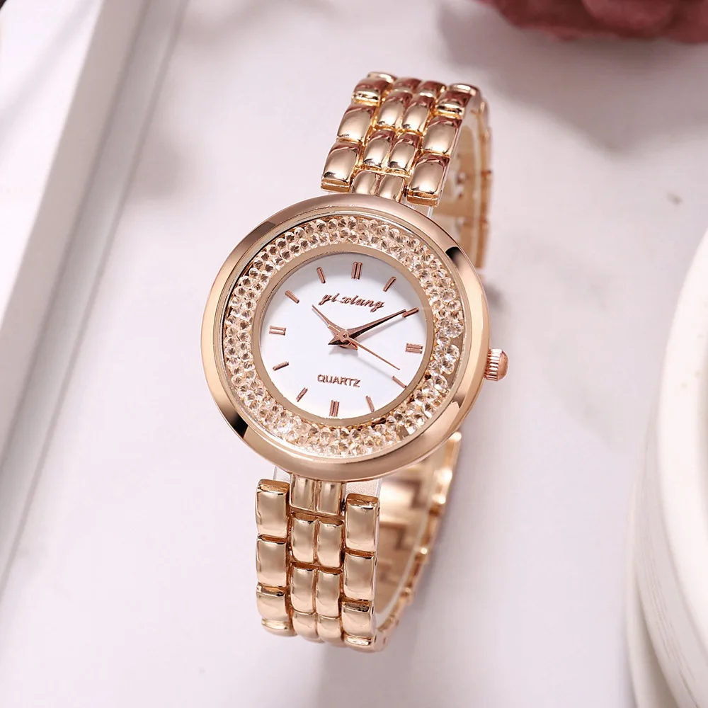 Relojes de lujo con diamantes de imitación para mujer, pulsera de cuarzo de acero inoxidable, moda novedosa, dorado, 2020