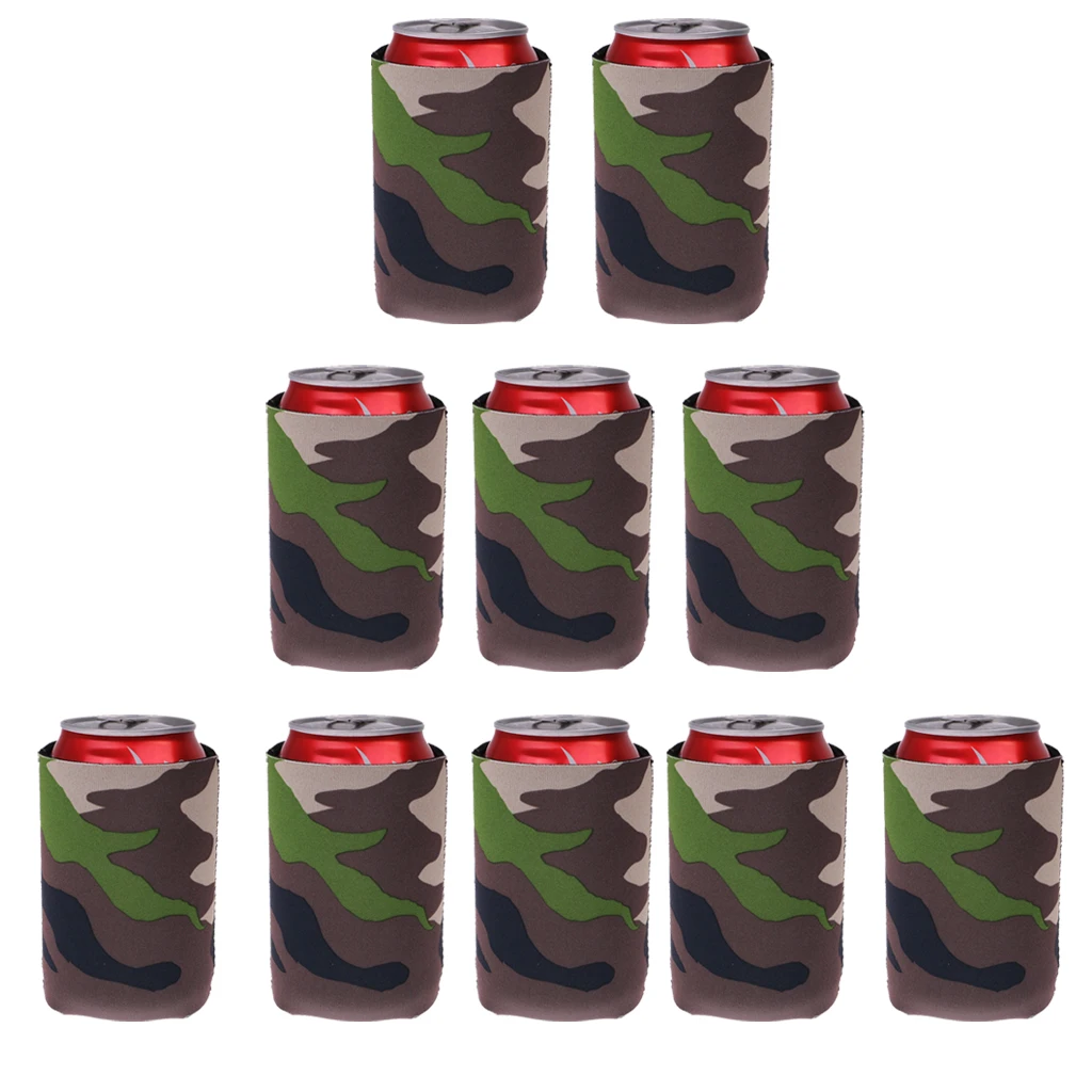 10 Camouflage Beer Can Cooler Soda Beverage Sleeve Holder Wrap Party Favor