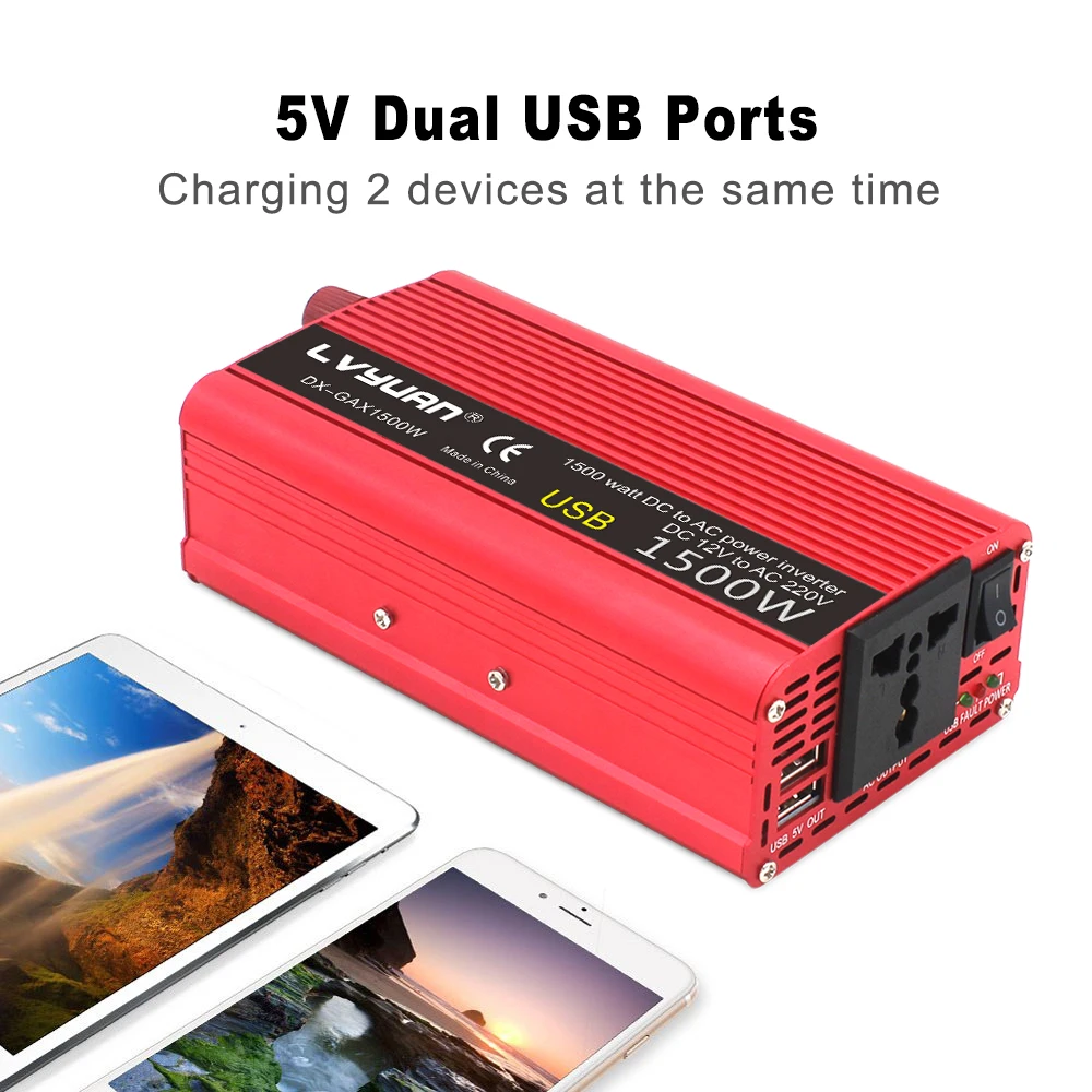 200W Car Power Inverter DC 12V//24V to AC 220V 230V 50HZ Charger Converter USB