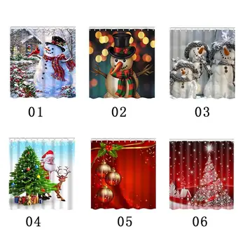 

New Christmas Shower Curtain Printed Happy New Year Santa Claus Red Waterproof Curtains for Shower Bathroom Christmas Decor