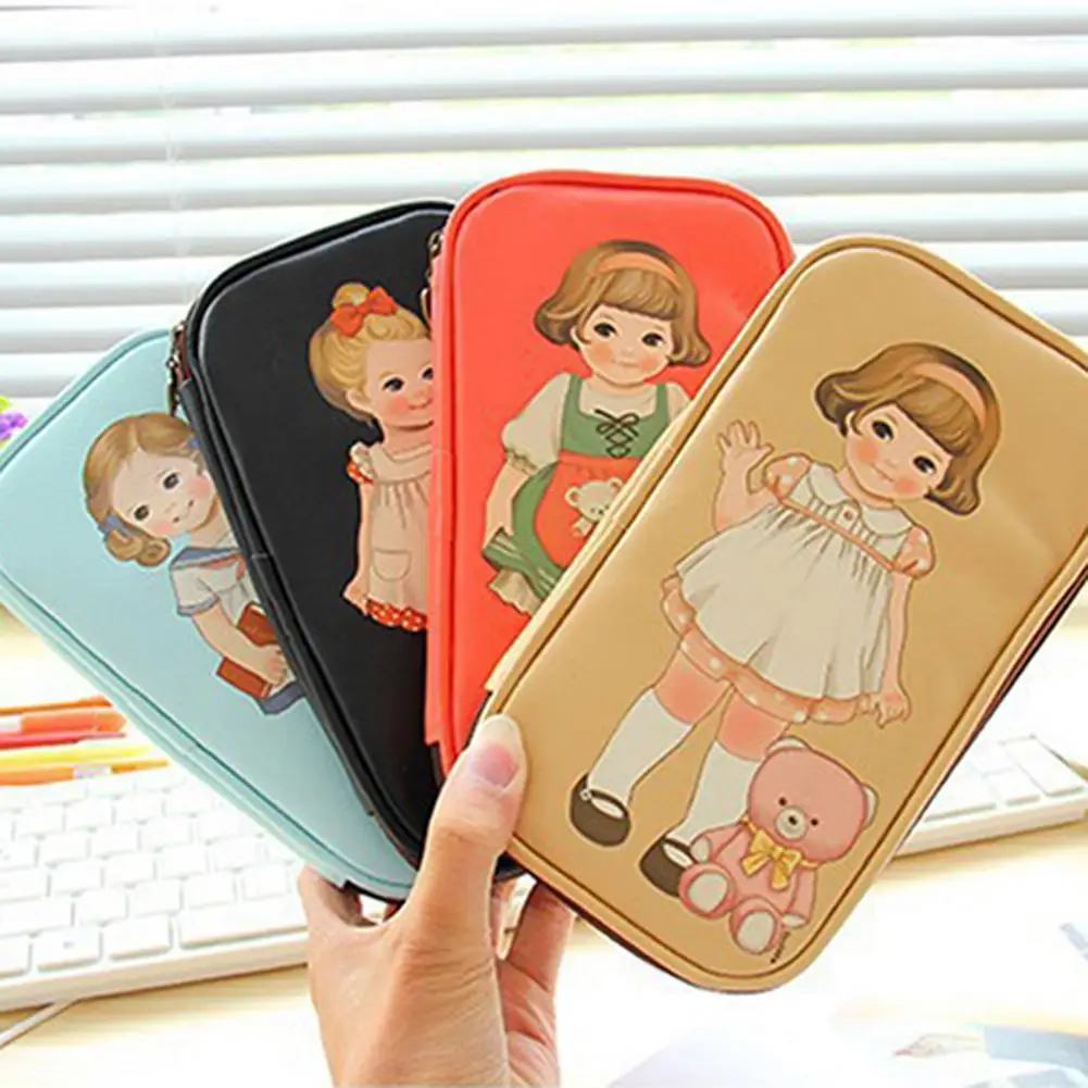 Women Cute Cartoon Doll Girl Pattern Pen Pencil Case Bag Cosmetic Makeup Bag
