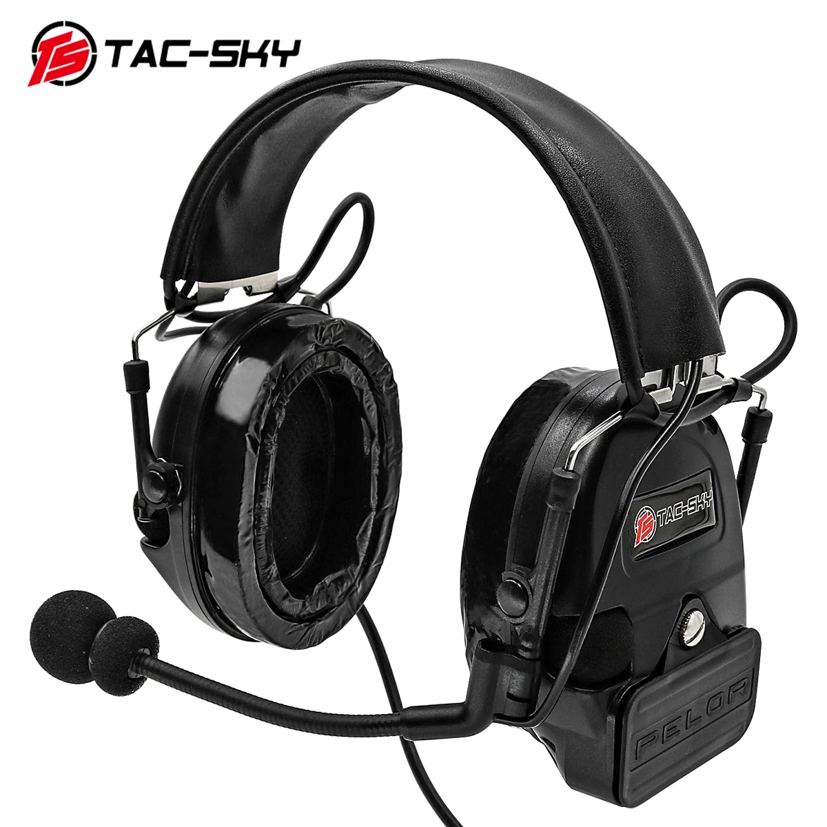 TAC-SKY Tactical Headset Comtac i Silicone Earmuffs Version Outdoor Hunting Noise Reduction Microphone Intercom Headset-BK