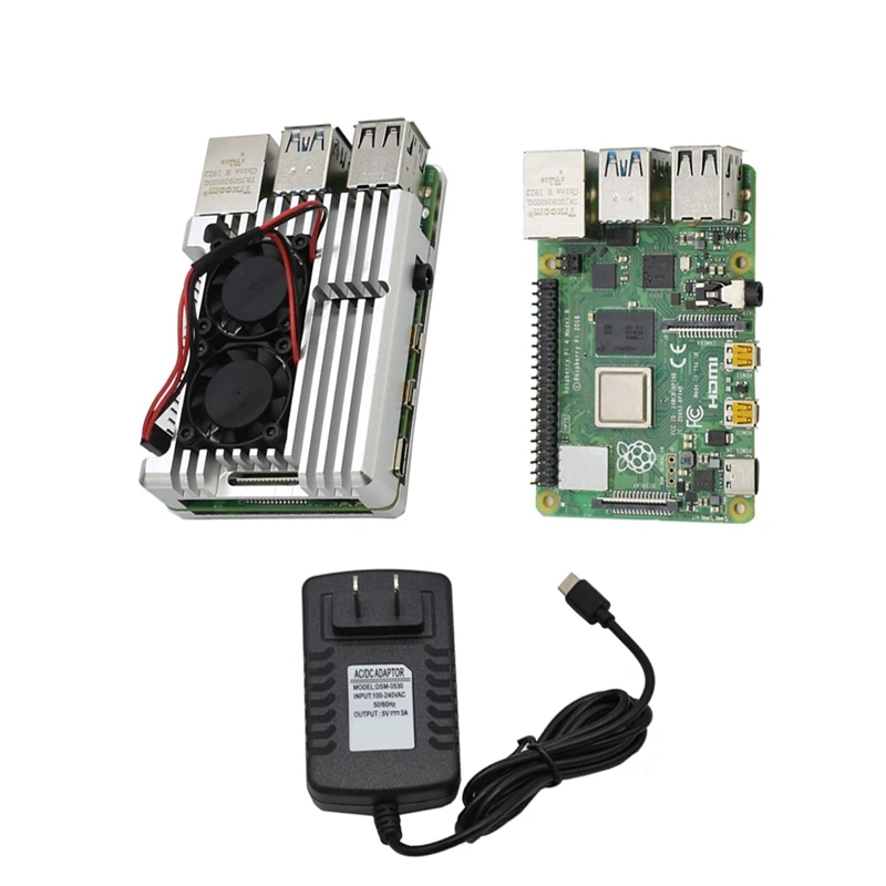 Для Raspberry Pi 4 модели B 2G Оперативная память DIY Kit с Чехол охлаждения двойной вентилятор 5V 3A Мощность адаптер