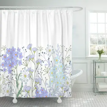 

Fabric Decorative Shower Curtain Curtains Set with Hooks Floral Herbs and Wild Flowers Botanical Boho Engraving Colorful Field