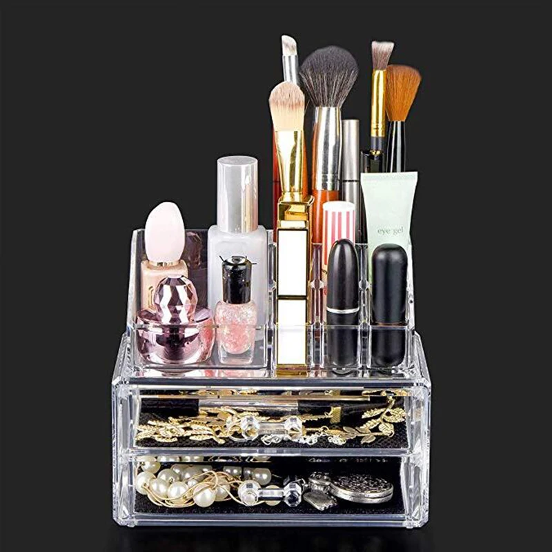 Cosmetic Jewelry Storage Box Makeup Organizer 2-layer Drawer Storage Rack Transparent Storage Drawer Acrylic Makeup Brush