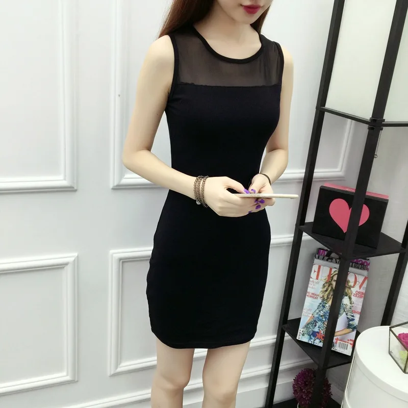 

2019 Summer Ozhouzhan New Style Camisole Vest Skirt Women's Base Sheath Mid-length Black And White with Pattern Women's Full Bod