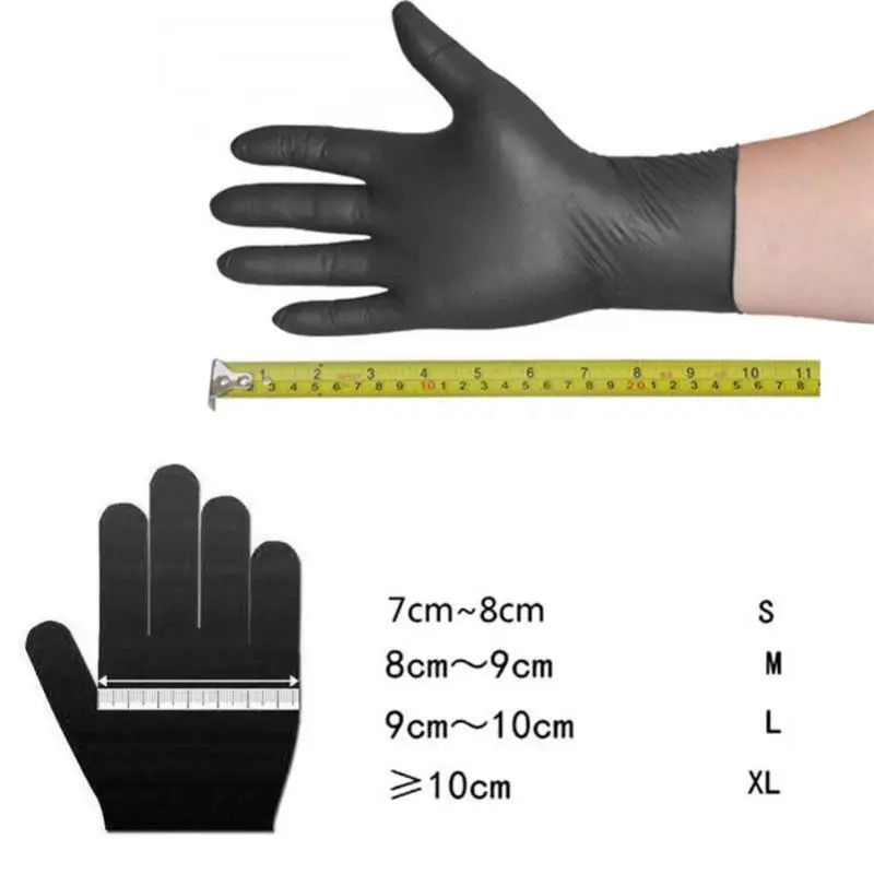 100 шт одноразовая черная нитриловая перчатка порошок латекса бесплатно для механической татуировки бытовой очистки лабораторных ногтей