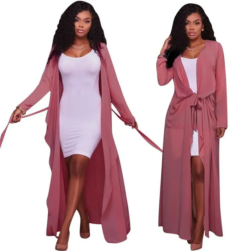 Women Robe Sexy Vestido Casual Mujer Long Sleeve Dress Chiffon Shirt Red Color Cardigan With White Dresses Womens Clothing | Женская