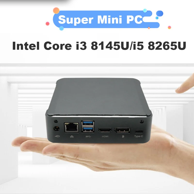 Портативный Intel Nuc i5 8265U i3 8145U Мини ПК Windows 10 Pro тонкий клиент тип-c HDMI 2,0 DP 1,2 настольный компьютер i7 8565U