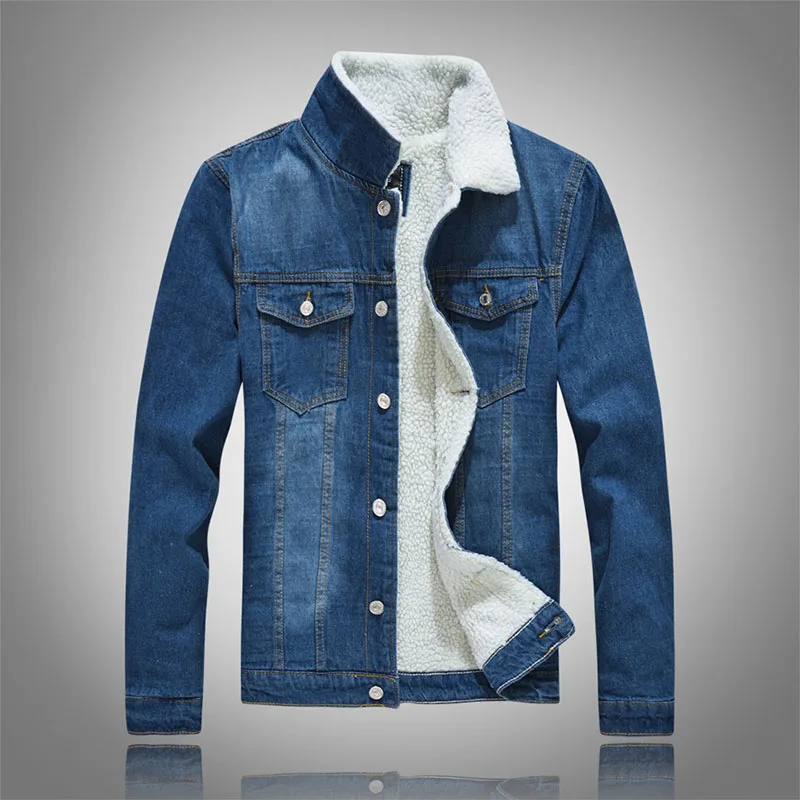 Winter Jean Jacket Men Thick Streetwear Denim Bomber Jackets Coat Blue Black Men