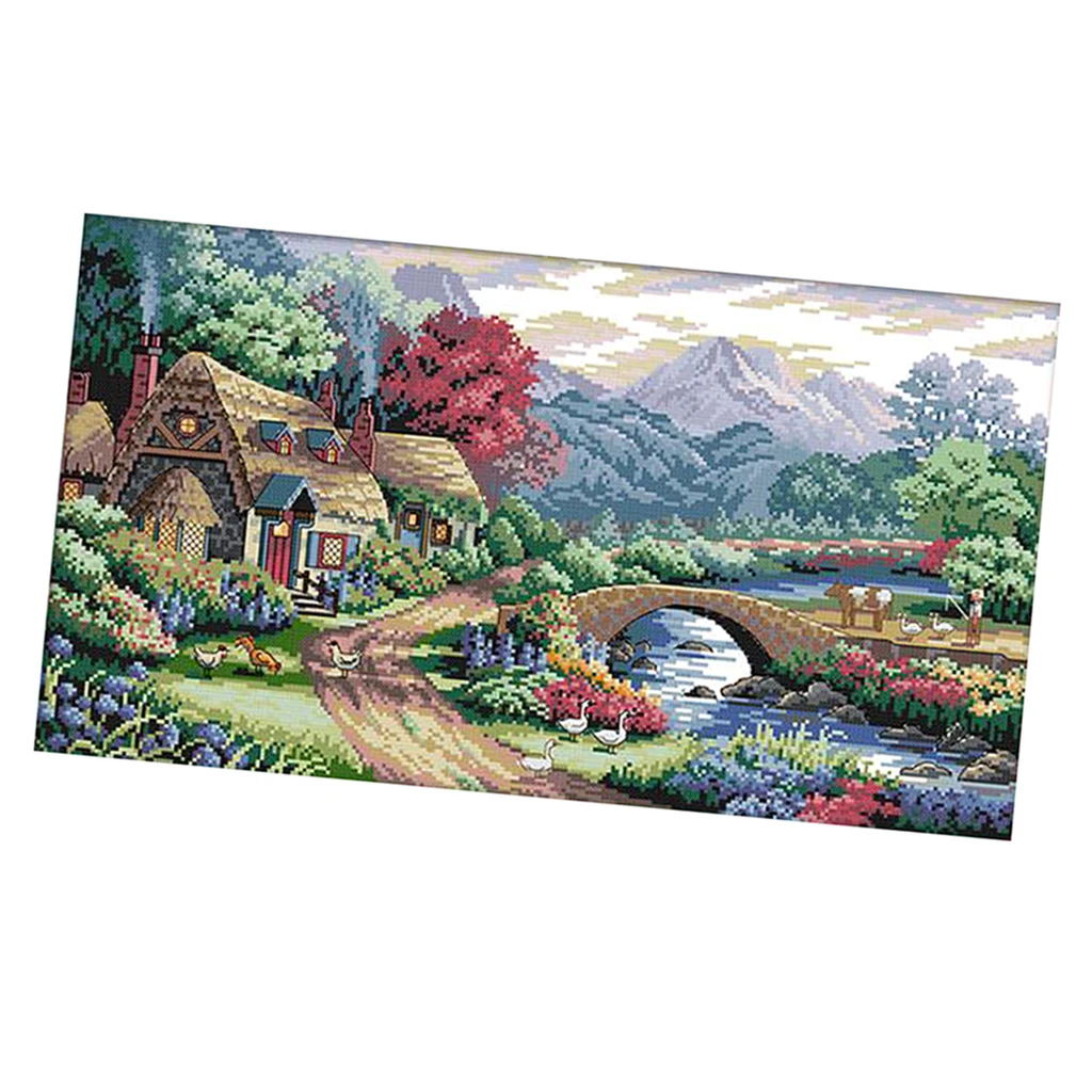 Stamped Cross Stitch Kit With Printed Pattern - Farm Scene, for Embroidery Art Cross-Stitching Lover 14CT 54x33cm