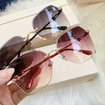 

Diamond rimless transparent trimming Sunglasses Women fashion 2020 new gradual light Sunglasses UV protection