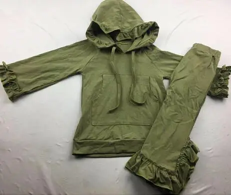 green Популярная коллекция 90% года; Трикотажная хлопковая толстовка с капюшоном для девочек; комплект одежды с оборками и колокольчиками; Лидер продаж; детский модный однотонный комплект одежды для девочек - Цвет: green