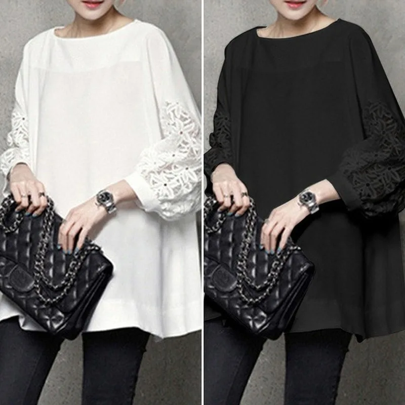 Compra Mujeres 2021 de moda blusas primavera otoño blusas de Patchwork de encaje señoras de la Oficina de manga larga Tops de talla grande 0LdJlb0o9kM