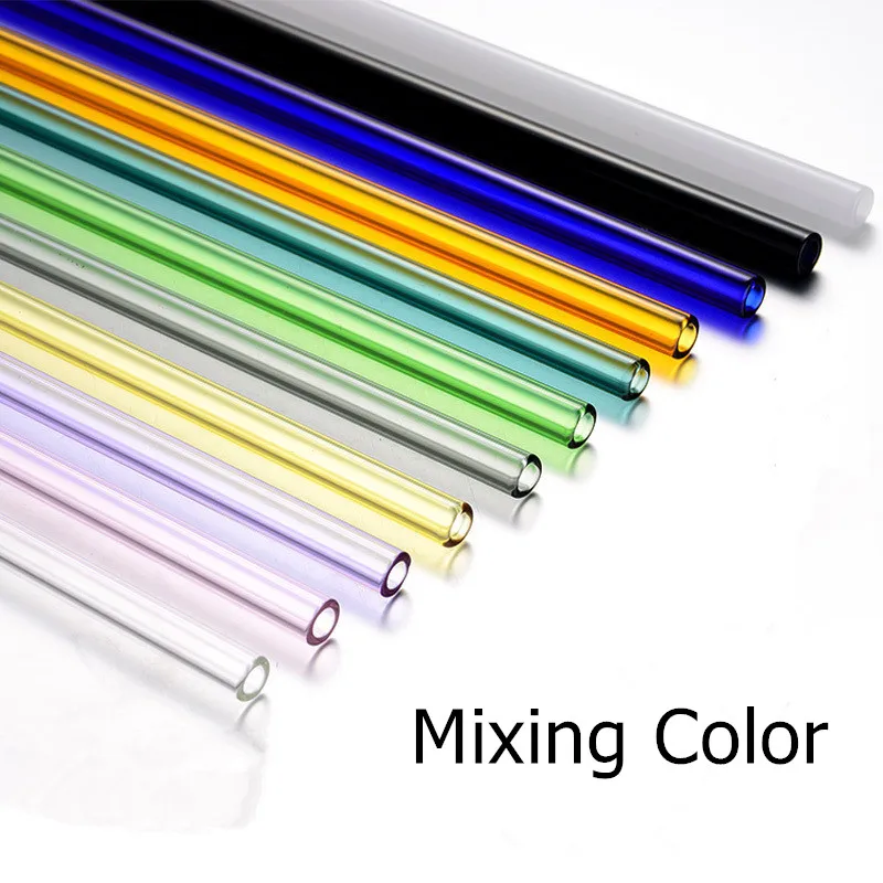 mixing color 10 шт стеклянная соломинка с 2 чистящими щетками экологически чистые бытовые стеклянные прямые трубы тубулари храп кусок трубки - Цвет: mixing color