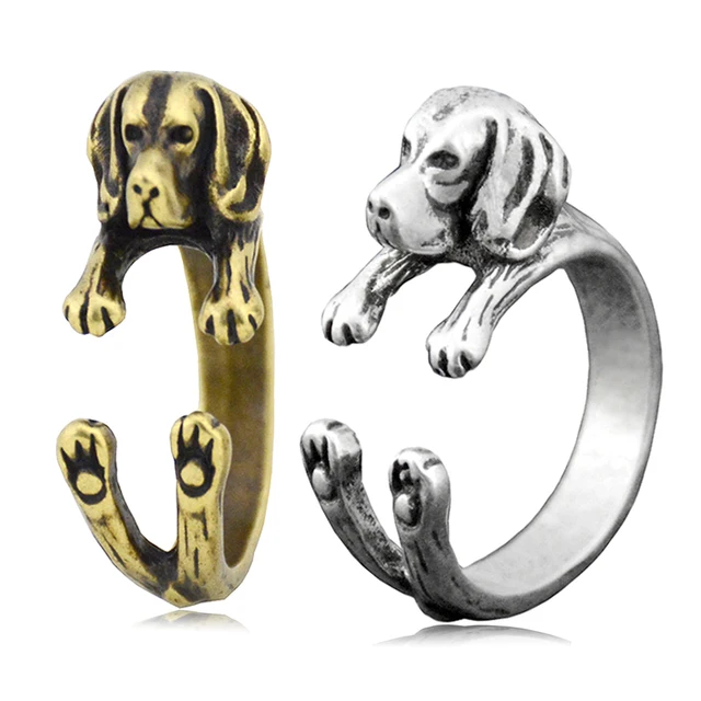 Unique and stylish Retro 3D Beagle&German Shepherd&Schnauzer Dog Ring for fashion enthusiasts and animal lovers