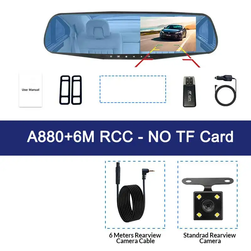 A880-6M RCC-No Card Full HD 1080P Автомобильный видеорегистратор Камера авто 4,3 дюймов зеркало заднего вида цифровой видеорегистратор Двойной объектив регистратор видеокамера - Название цвета: A880-6M RCC-No Card