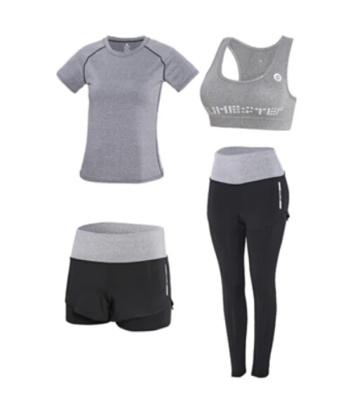 4 piece set 5 Брюки с высокой талией+ пальто с капюшоном+ футболка+ бюстгальтер+ шорты для женщин, для йоги, комплект из 5 предметов, для бега на открытом воздухе, быстросохнущая одежда для фитнеса, тренажерного зала, спортивный комплект - Color: 4 piece set 5