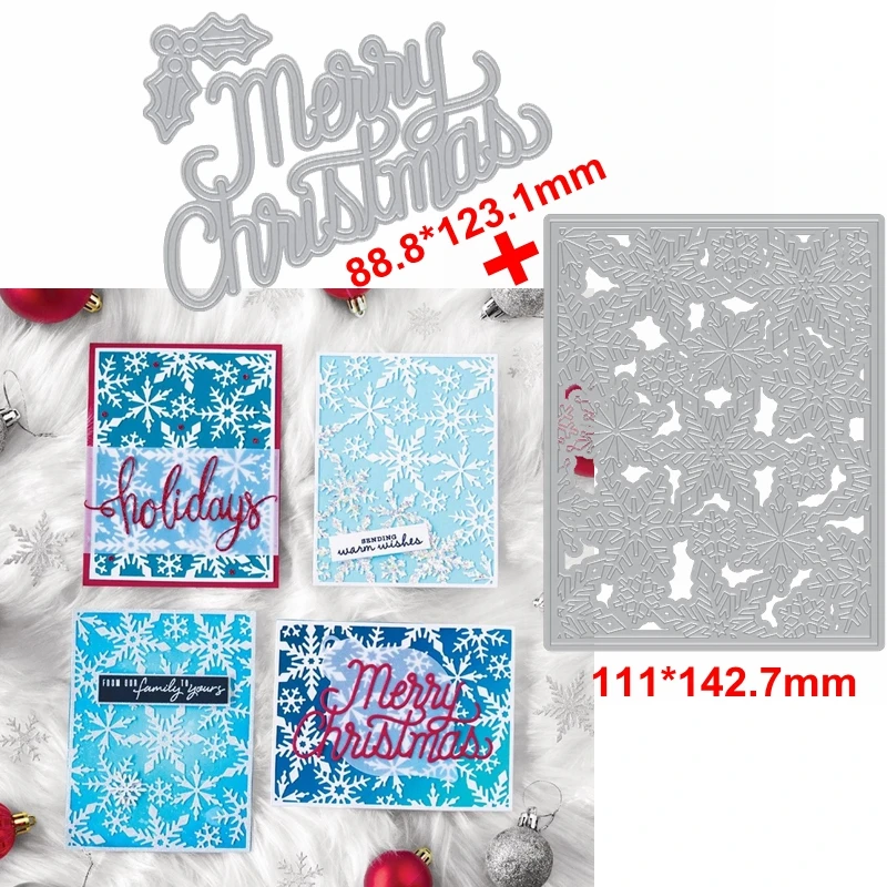 

Ile&Snowflakes Wish U Xmas Metal Cutting Dies Ilex+Snowflakes Pattern+Xmas Phrase Die Cuts For Card Making DIY 2019 Crafts Cards