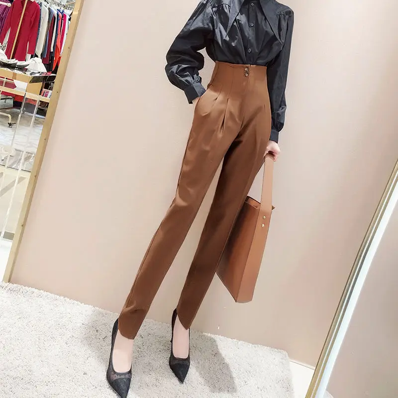 Women's Fashion Suit Pants High Waist Slim Harem Pants 2020 Summer Ankle-Length Black Trousers Women Baggy Pants Harem Pants