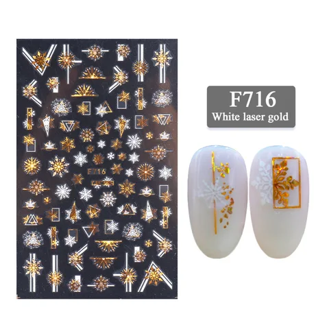 Christmas Nail Art Decoration Stickers Sparkly Gold White Colorful Glitter Geometry Snowflake Winter Slider Nail Foils1pcs