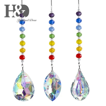 

H&D 3pcs Handmade Chakra Crystal Suncatcher Hanging Pendants Rainbow Maker 50mm AB Color Charms Home Garden Window Decor Ribbons