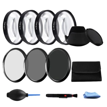 

58MM Close-Up Lens + 1 + 2 + 4 + 10 ND2 ND4 ND8 Hood Lens Cap Blowing Balloon Filter Set
