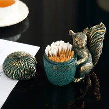 European Toothpick Box Squirrel Decoration Creative Cotton Swab Box Nordic Light Luxury Toothpick Container Storage Box