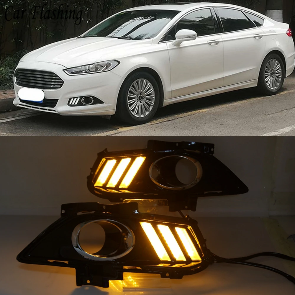 1 компл. Автомобильный DRL светодиодный светильник дневного света для Ford Mondeo Fusion 2013 Желтый поворотный сигнал реле водонепроницаемый