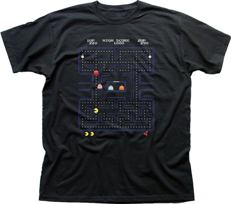 

2019 Short Sleeve O-Neck PACMAN Arcade Game 80Retro Black Printed T-shirt custom t shirts