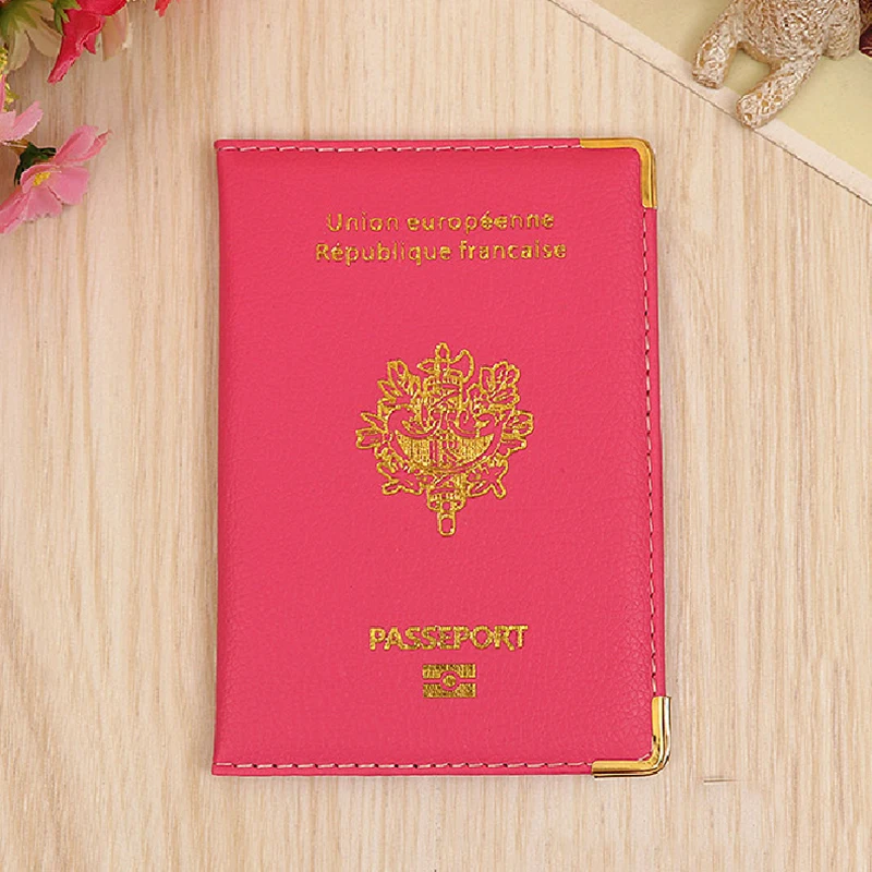 Франция Обложка для паспорта из искусственной кожи держатель ID, визитной карточки Слоты для Для мужчин Для женщин французские паспорта органайзер для путешествий для кредитных карт - Цвет: rose red