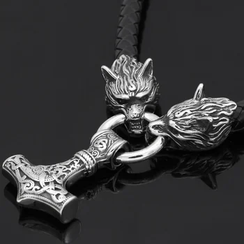 

Viking Wolf Head Chain Necklace Animal Pendant Necklace Thor's Hammer Norse Mythology Celtic Knot Rune Amulet Necklace
