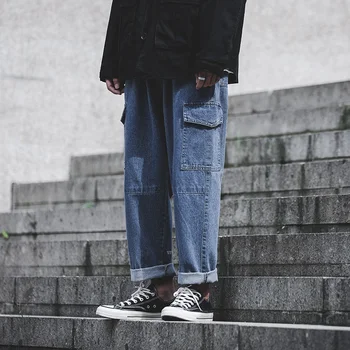 

2019 Spring And Autumn New Korean Men's Japanese Trend Straight Tooling Loose Old Wide Leg Casual Jeans