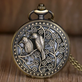 

2019 Fashion Birds Steampunk Vintage Quartz Roman Numerals Pocket Watch Watches Men Montre Relogio