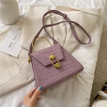 

Iron Handle Design Female Shoulder Handbags Crocodile Pattern Small PU Leather Crossbody Bags for Women New Ladies' Travel Bags