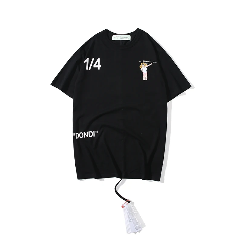 Black 1/4 детское бикини beauty 19ss Off-White OW для мужчин и женщин, модные модели влюбленных пар, хлопковая Повседневная футболка с коротким рукавом и круглым вырезом - Цвет: Black