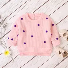 Детские свитера для девочек; модные вязаные пуловеры в горошек; Джемперы; Осенняя повседневная трикотажная одежда для новорожденных мальчиков; топы с длинными рукавами; детская одежда