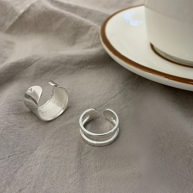 S925 Sterling Silver Rings For Women Korean Circular Ring Multilayer Wide Face Ring Jewelry