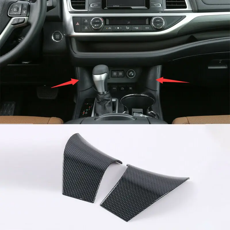

Подходит для Toyota Highlander 2015-2020, углеродное волокно, вид, центральное управление, панель переключения передач, боковое литье, отделка, полоса, автомобильные аксессуары