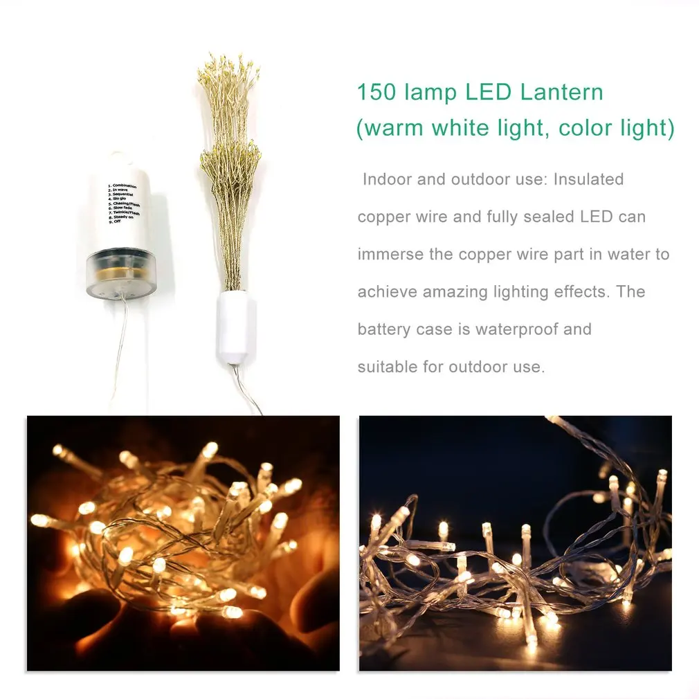 LED Flower Light 150 Lights Decorative Lights Holiday Lights Warm White/Color Light Silver/Copper 1 PCS