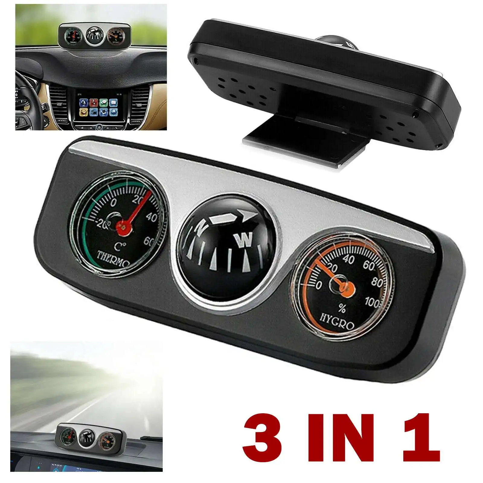 Truck Car Compass Universal Digital Mini 3 in 1 Car Truck Dash Mount Navigation Direction Compass Car Thermometer Car Hygrometer with Self-adhesive Tapes for Marine Boats Car Truck Vehicles 