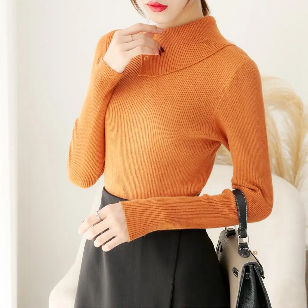 

Women knitted cotton Women Sweater Autumn and Winter New Turn-down Collar Warm Soft Full Sleeve Knit sweater